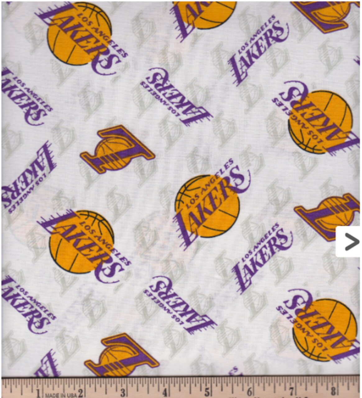 NBA Licensed Los Angeles Lakers Toss White Cotton Fabric by the Yard